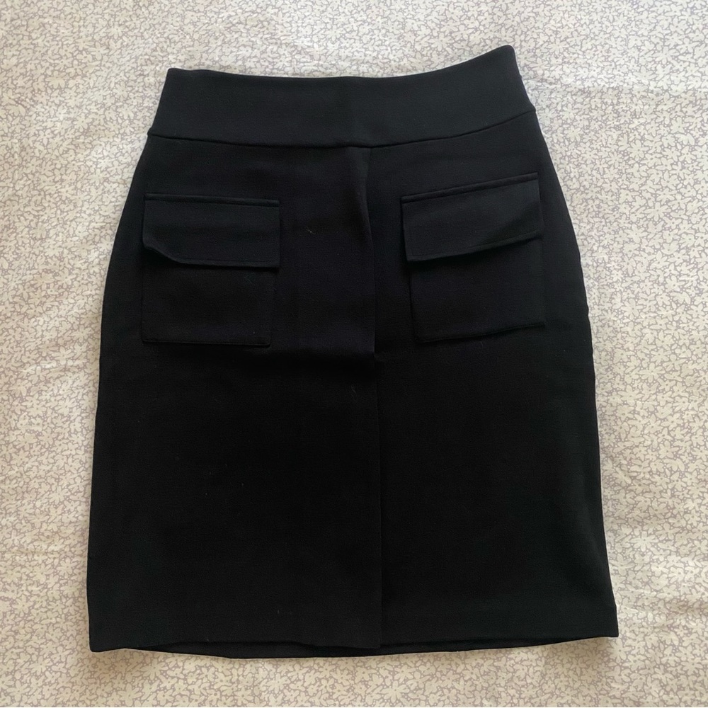 (Size 4) Diane Von Furstenberg Slit Pencil Skirt Black Stretch Knit Pocket DVF